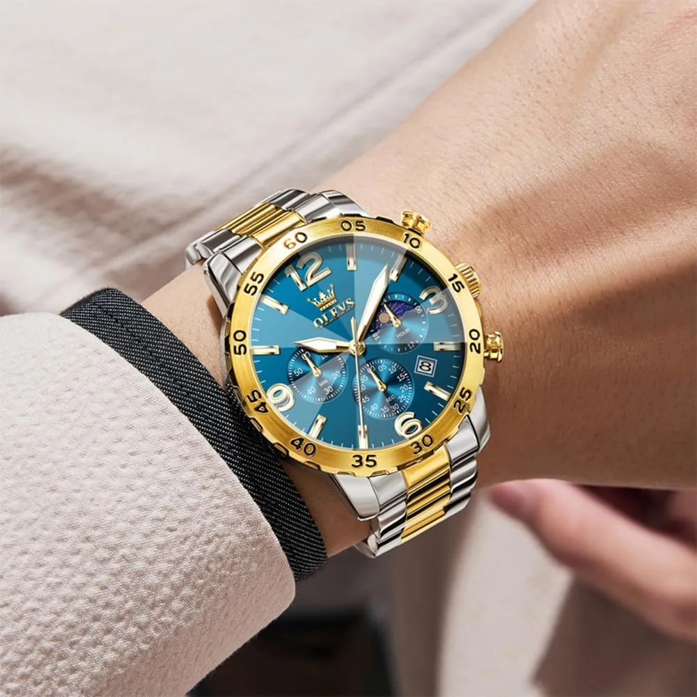 Date Easy Read Men Wrsit Watch OLEVS Watch for Men Simple position sear Business Dress Analog Stainless Steel Waterproof Luminous 