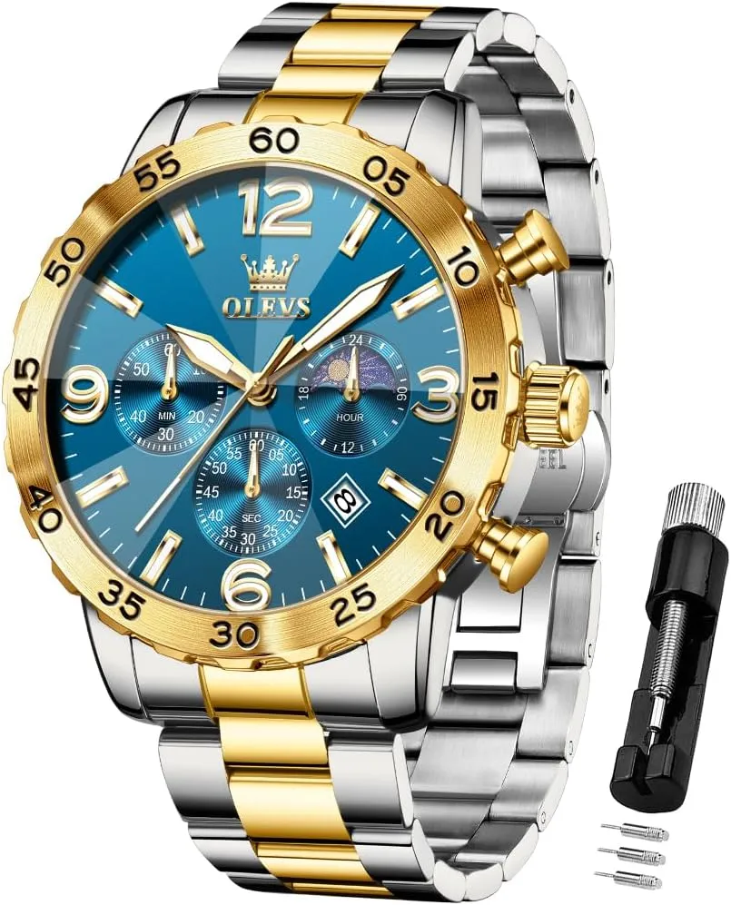Date Easy Read Men Wrsit Watch OLEVS Watch for Men Simple position sear Business Dress Analog Stainless Steel Waterproof Luminous 