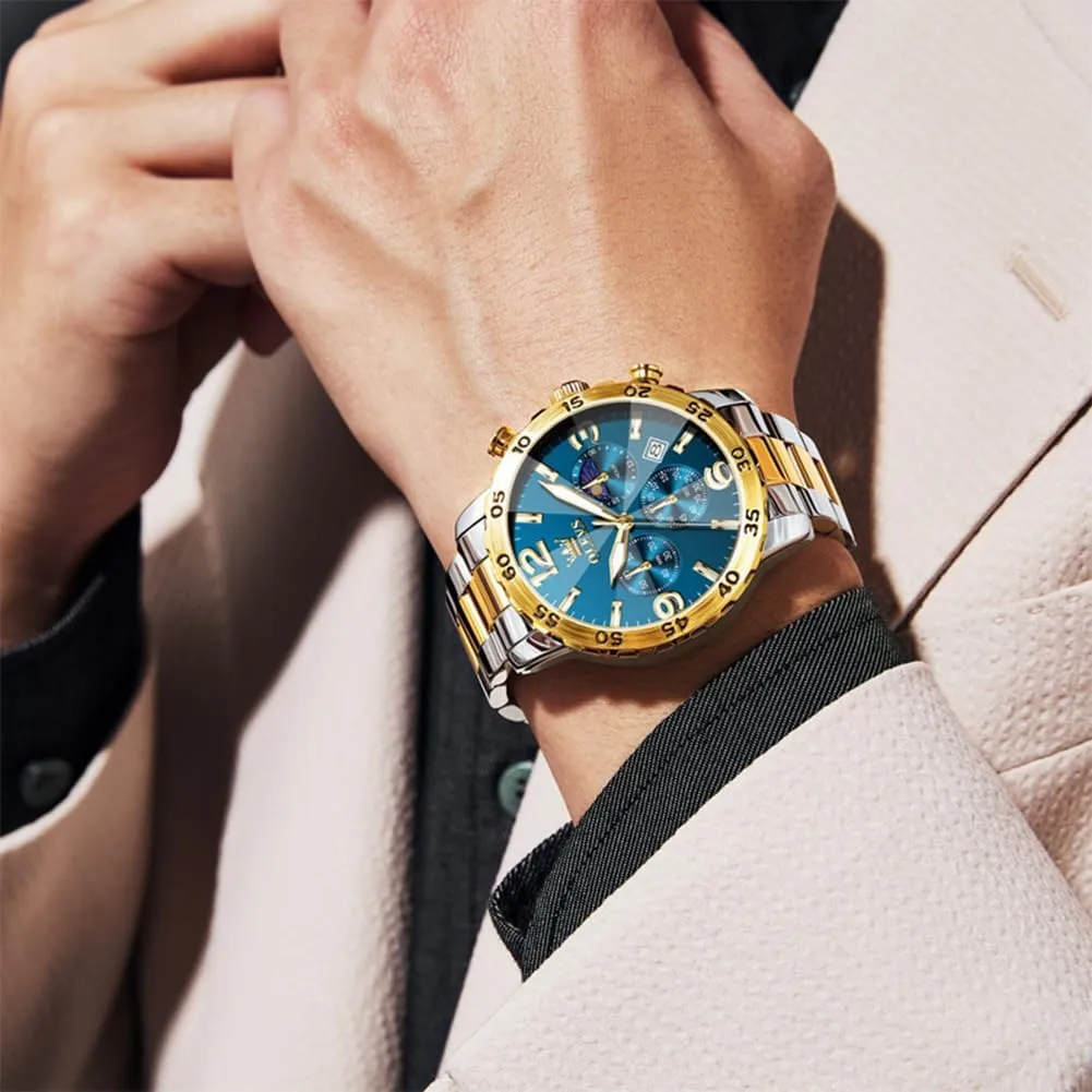 Date Easy Read Men Wrsit Watch OLEVS Watch for Men Simple position sear Business Dress Analog Stainless Steel Waterproof Luminous 