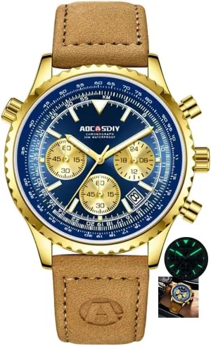 Date Function Chronograph Dial Wristwatch Khaki dispel ear clan Leather Quartz Watch Gift Fashion Mens Watches Waterproof Calendar 