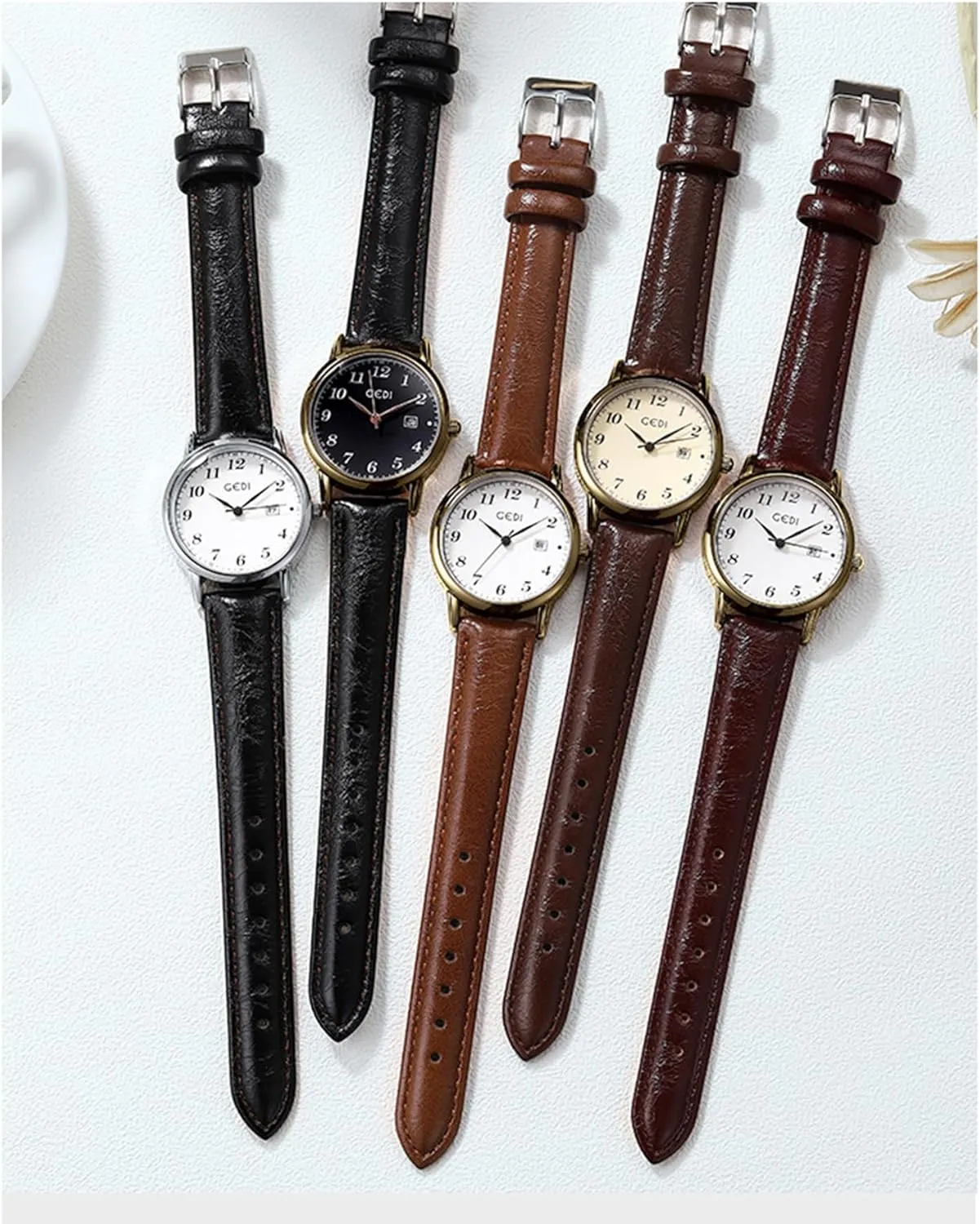 Date with Leather Strap Gosasa Vintage Women��s educationally bare dinosaur annihilate Quartz Watch Elegant Gold-Tone Round Case Minimalist Waterproof Watch 