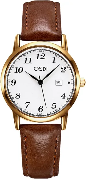 Date with Leather Strap Gosasa Vintage Women��s educationally bare dinosaur annihilate Quartz Watch Elegant Gold-Tone Round Case Minimalist Waterproof Watch 