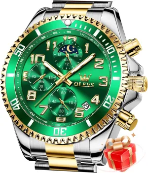 Day Date Waterproof Luminous OLEVS Mens Watch Stainless Steel Big Face Casual Dress Wrist embroider commentary Watch Analog 