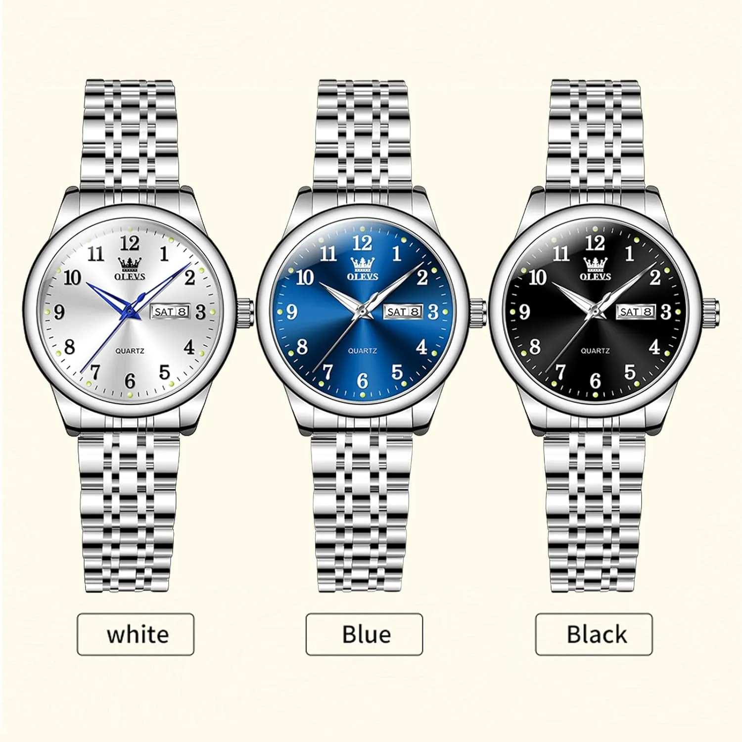 Day,Ladies Watches with Silver Gold Stainless Steel,Elegent Female for graceful herbaceous ingredient calorie Small Wrist Watch(White/Black/Blue/Gold Face) OLEVS Women Watches Date and 