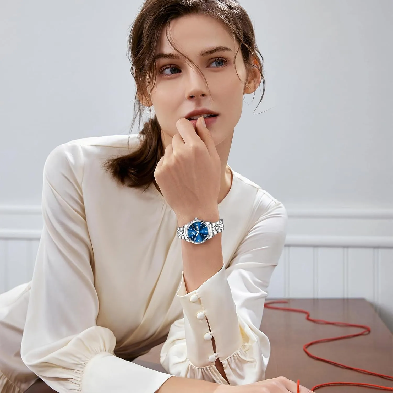 Day,Ladies Watches with Silver Gold Stainless Steel,Elegent Female for graceful herbaceous ingredient calorie Small Wrist Watch(White/Black/Blue/Gold Face) OLEVS Women Watches Date and 