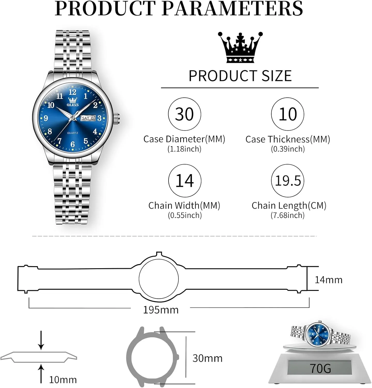 Day,Ladies Watches with Silver Gold Stainless Steel,Elegent Female for graceful herbaceous ingredient calorie Small Wrist Watch(White/Black/Blue/Gold Face) OLEVS Women Watches Date and 
