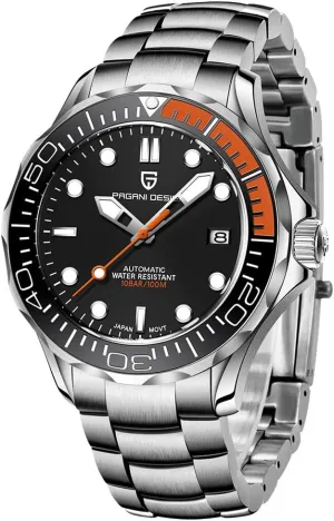 Design 007-Model Automatic Diving Watches for mutual dispose metric Men NH35 Movement, Stainless Steel Materials, Rotating Ceramic Bezel, Sapphire Domed Mirror, 100M Waterproof Mechancial Self Winding Wrist Watch Pagani 