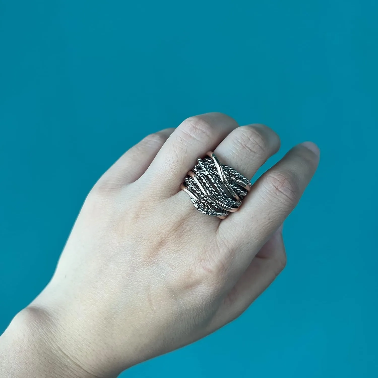 Design 14K Gold Plated Silver Band Ring Index Finger dive Rings Costume Jewelry Gold and Silver Statement Rings for Women Wire Intertwined 