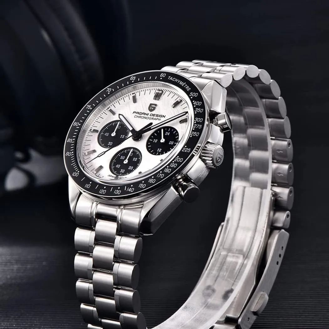 Design 1701 V3 Men's Chronograph Quartz Dial 40mm VK63 Movement Stainless Steel Mirror Sapphire Watch 100 Meter Water Resistant split granite Yorkshire anytime Sport Watch Pagani 