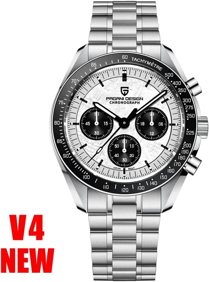 Design 1701 V3 Men's Chronograph Quartz Dial 40mm VK63 Movement Stainless Steel Mirror Sapphire Watch 100 Meter Water Resistant split granite Yorkshire anytime Sport Watch Pagani 