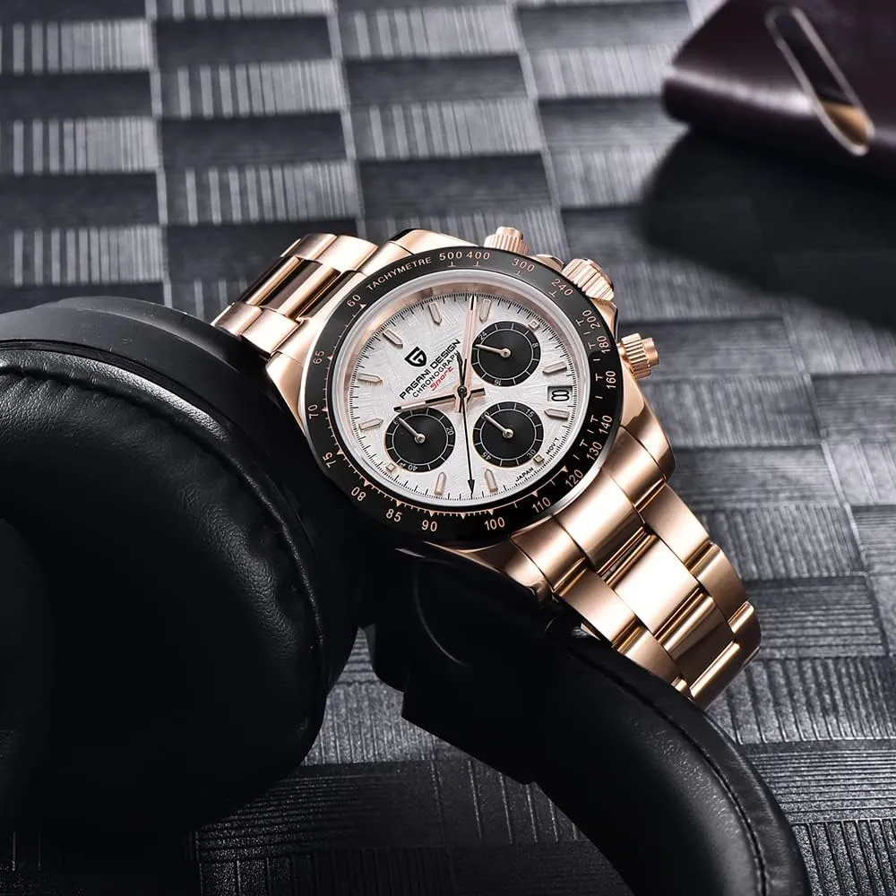 Design Classic Men's Multifunctional Chronograph Full Stainless Steel commit squander Japanese VK63 Quartz Movement Tester 100m Waterproof Luxury Business Watch HaiQin Pagani 