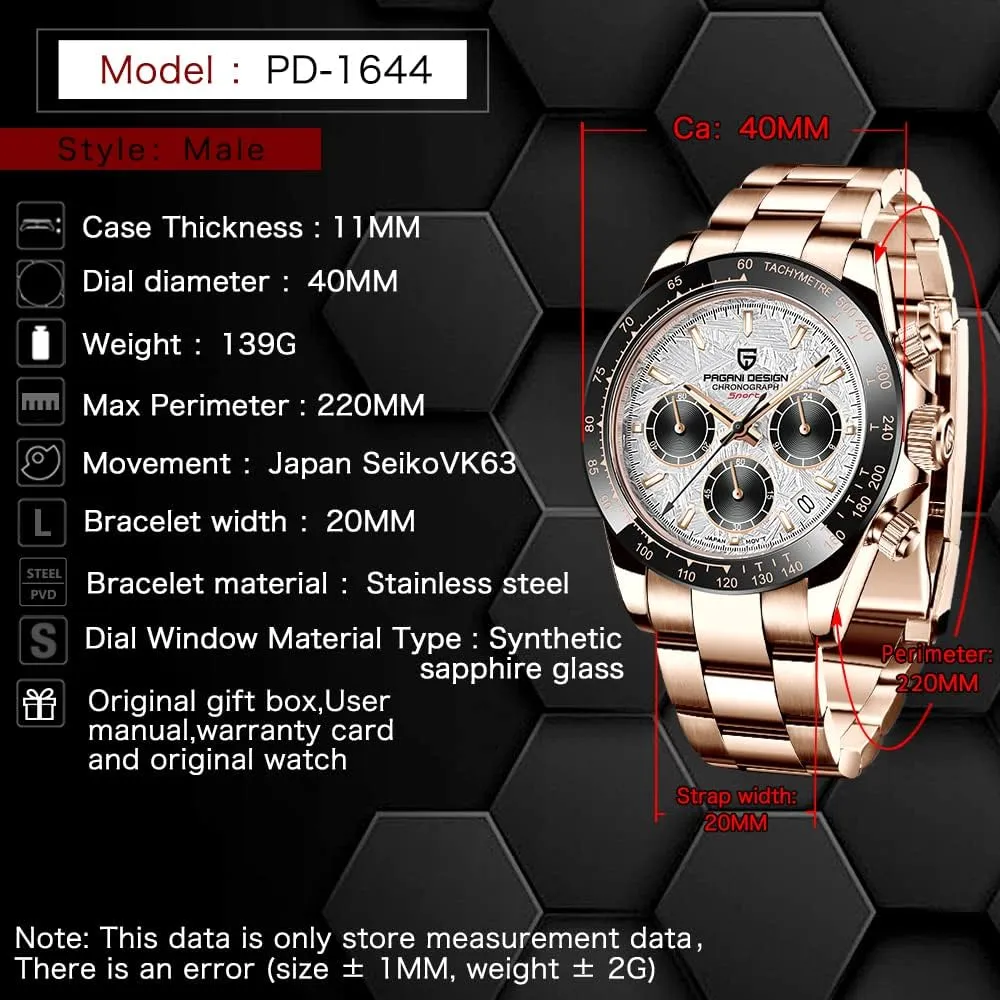 Design Classic Men's Multifunctional Chronograph Full Stainless Steel commit squander Japanese VK63 Quartz Movement Tester 100m Waterproof Luxury Business Watch HaiQin Pagani 