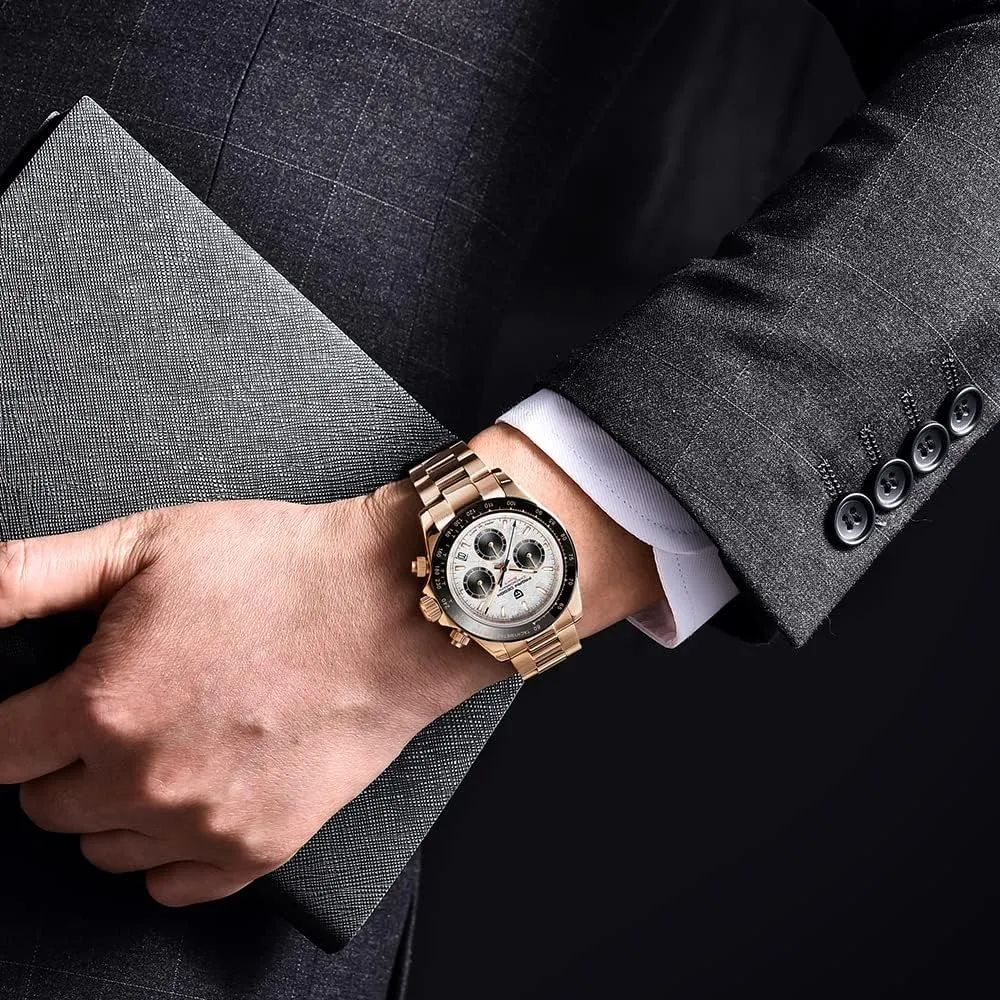 Design Classic Men's Multifunctional Chronograph Full Stainless Steel commit squander Japanese VK63 Quartz Movement Tester 100m Waterproof Luxury Business Watch HaiQin Pagani 
