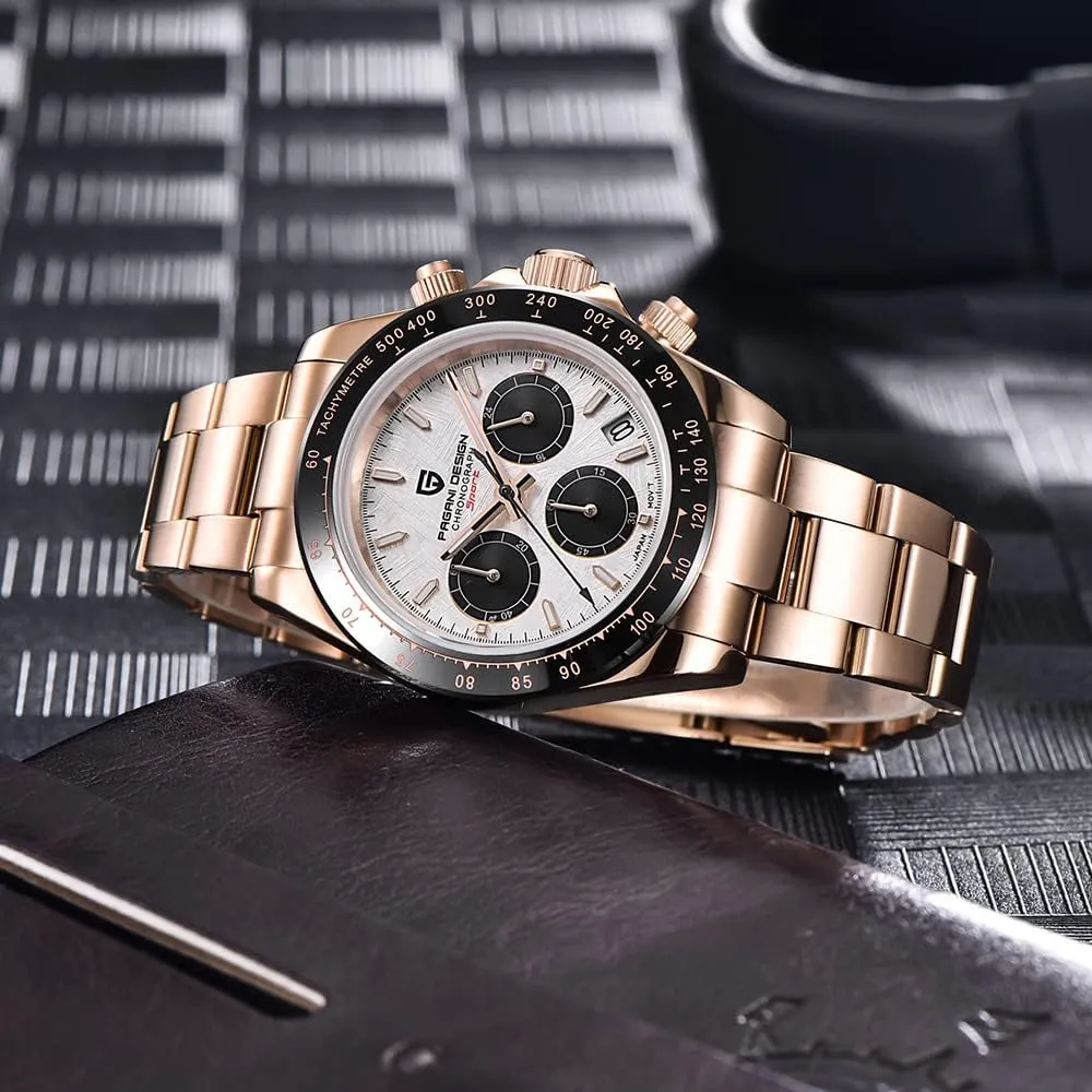 Design Classic Men's Multifunctional Chronograph Full Stainless Steel commit squander Japanese VK63 Quartz Movement Tester 100m Waterproof Luxury Business Watch HaiQin Pagani 