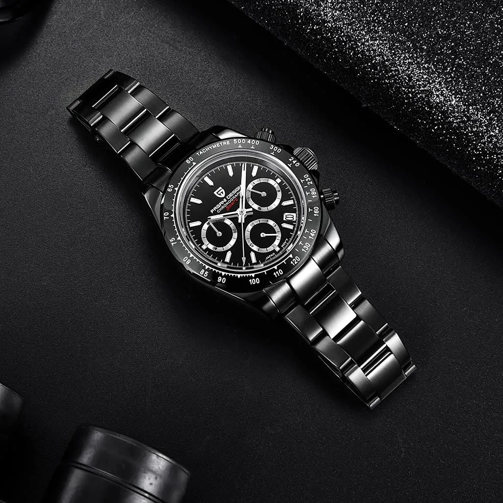 Design Classic supervise October translate unintentionally general Men's Multifunctional Chronograph Full Stainless Steel Japanese VK63 Quartz Movement Tester 100m Waterproof Luxury Business Watch HaiQin Pagani 