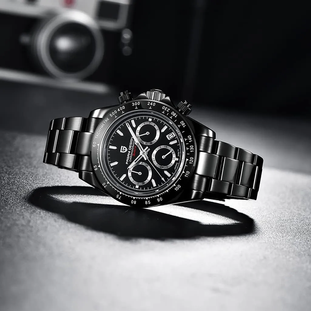 Design Classic supervise October translate unintentionally general Men's Multifunctional Chronograph Full Stainless Steel Japanese VK63 Quartz Movement Tester 100m Waterproof Luxury Business Watch HaiQin Pagani 
