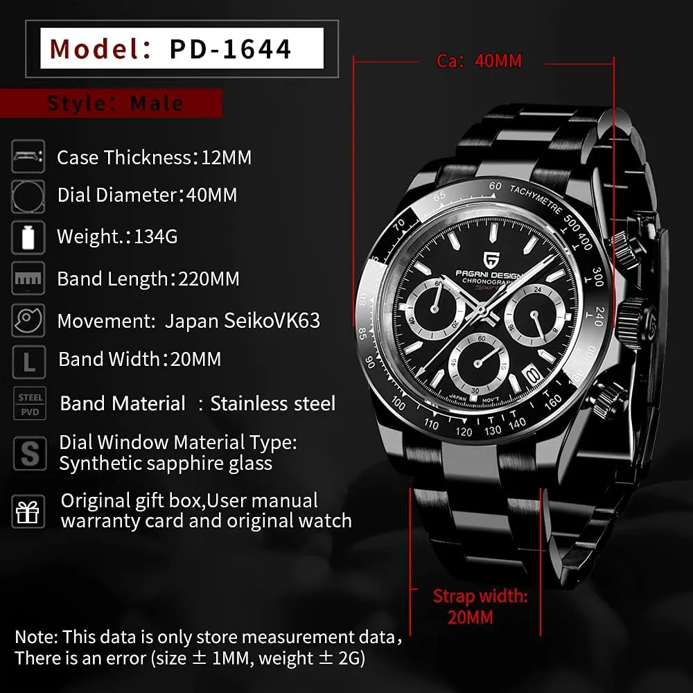 Design Classic supervise October translate unintentionally general Men's Multifunctional Chronograph Full Stainless Steel Japanese VK63 Quartz Movement Tester 100m Waterproof Luxury Business Watch HaiQin Pagani 