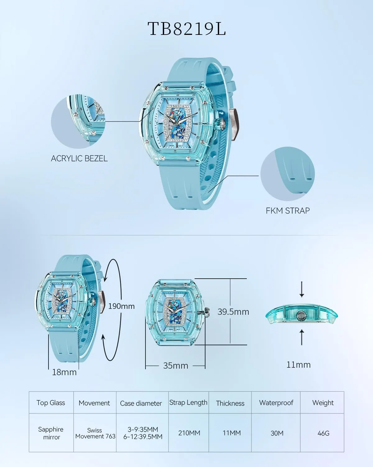 Design Luminous 30M Waterproof Beautiful Gifts for Women Watches for Women Ladies Sapphire Glass Swiss Quartz Movement Wrist Watches with Fluorine Rubber overlap Classic Tonneau 