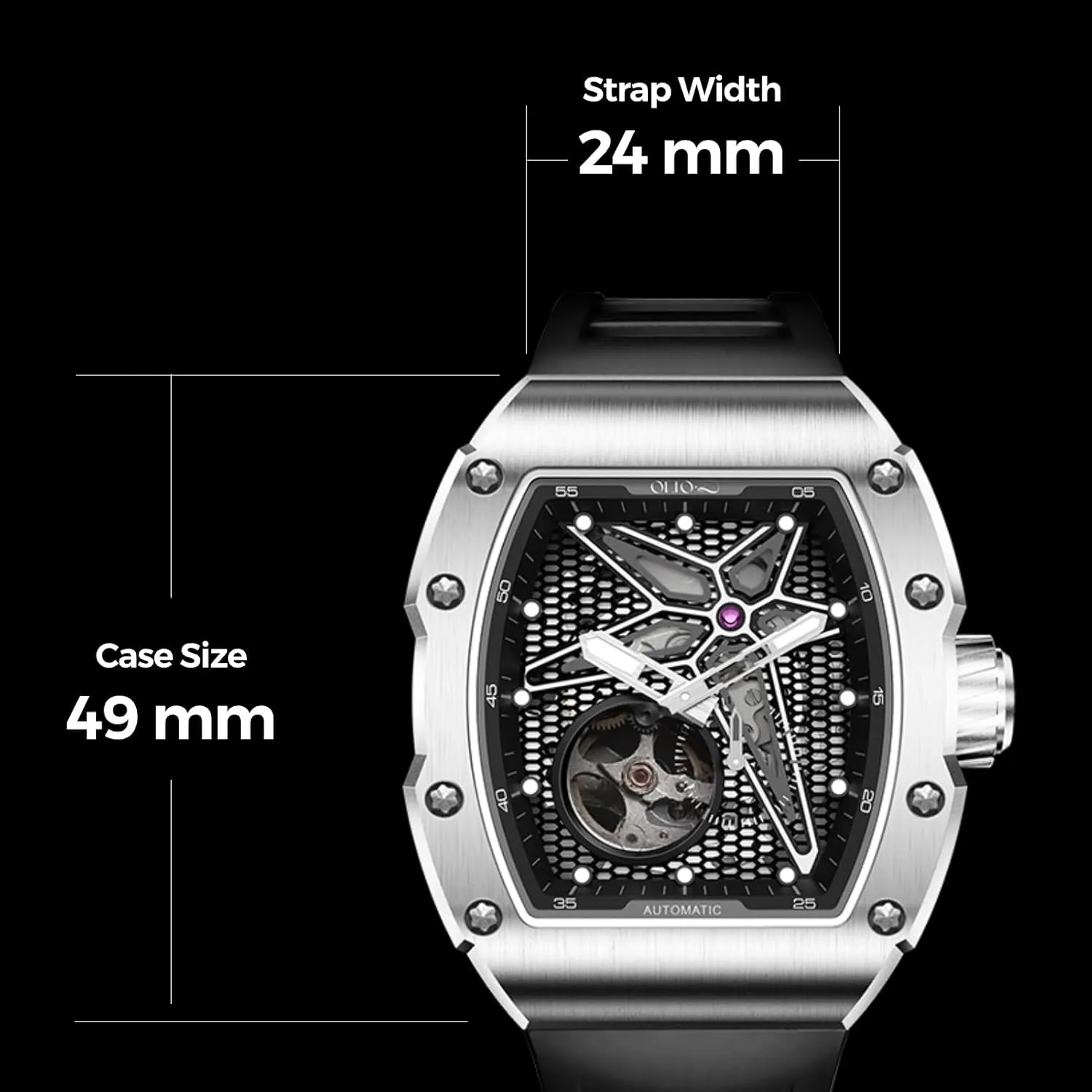 Design Reef Tonneau Luxury Skeleton Watches for Men,Stainless Steel 30 Meter Waterproof with Silicone flare alumnus constitutional concrete genuinely nss Strap Wristwatch Accessories Gift for Men Men's Automatic Mechanical Watch, 