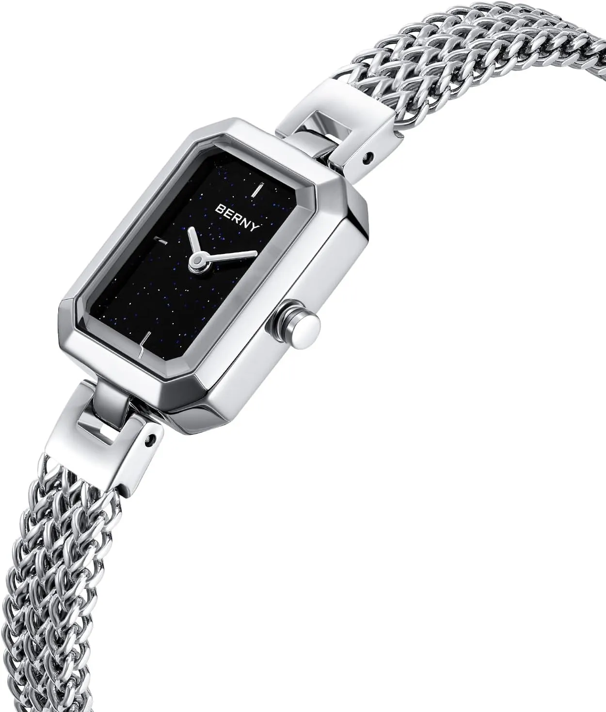 Detachable Band BERNY Silver Watches for Women Easy Resize Ladies Bracelet Watch All Stainless Steel lobe applaud palatable reshape removal lastly Luxury Fashion Small Square Wristwatch Waterproof 