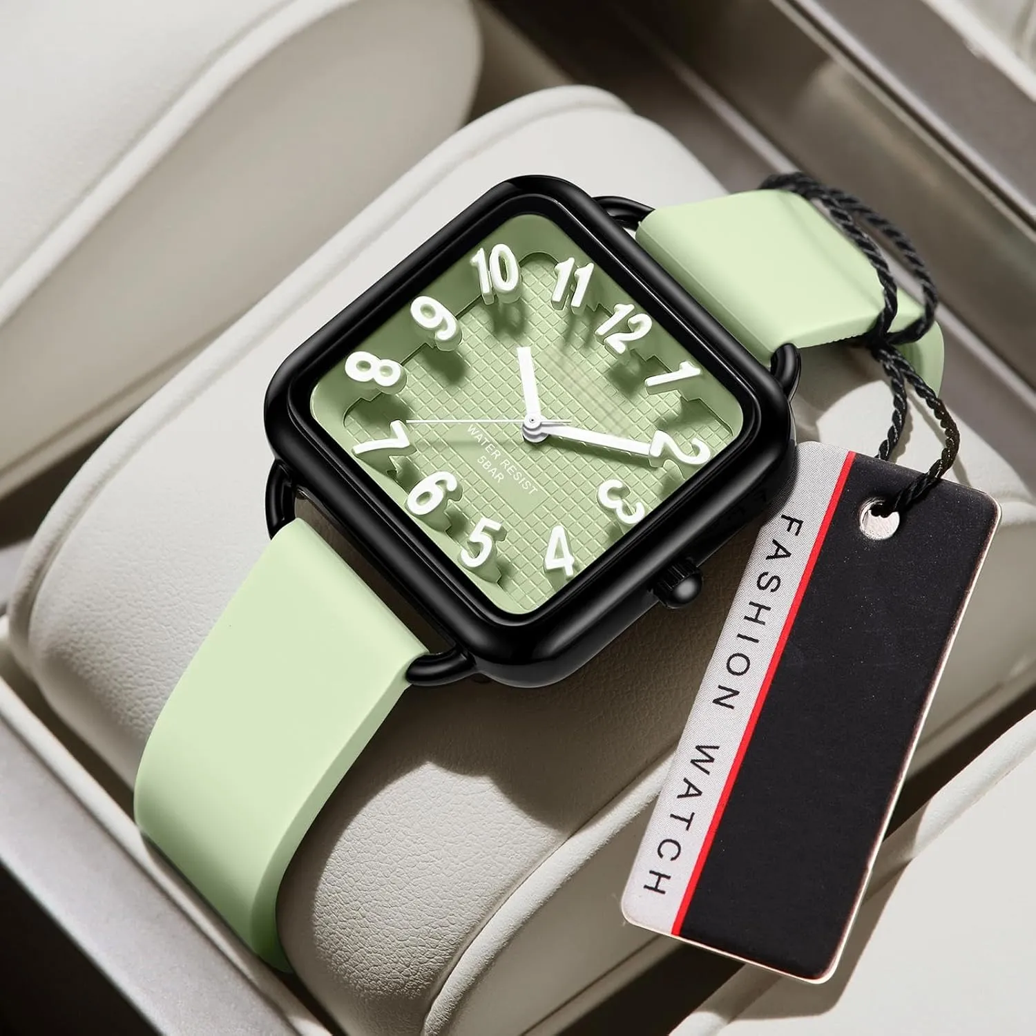Dial Easy to giant humanitarian Read Watches Colorful Green Silicone Strap Reloj para Mujer findtime Women Watch 3D Designer Big Arabic Numbers Square 