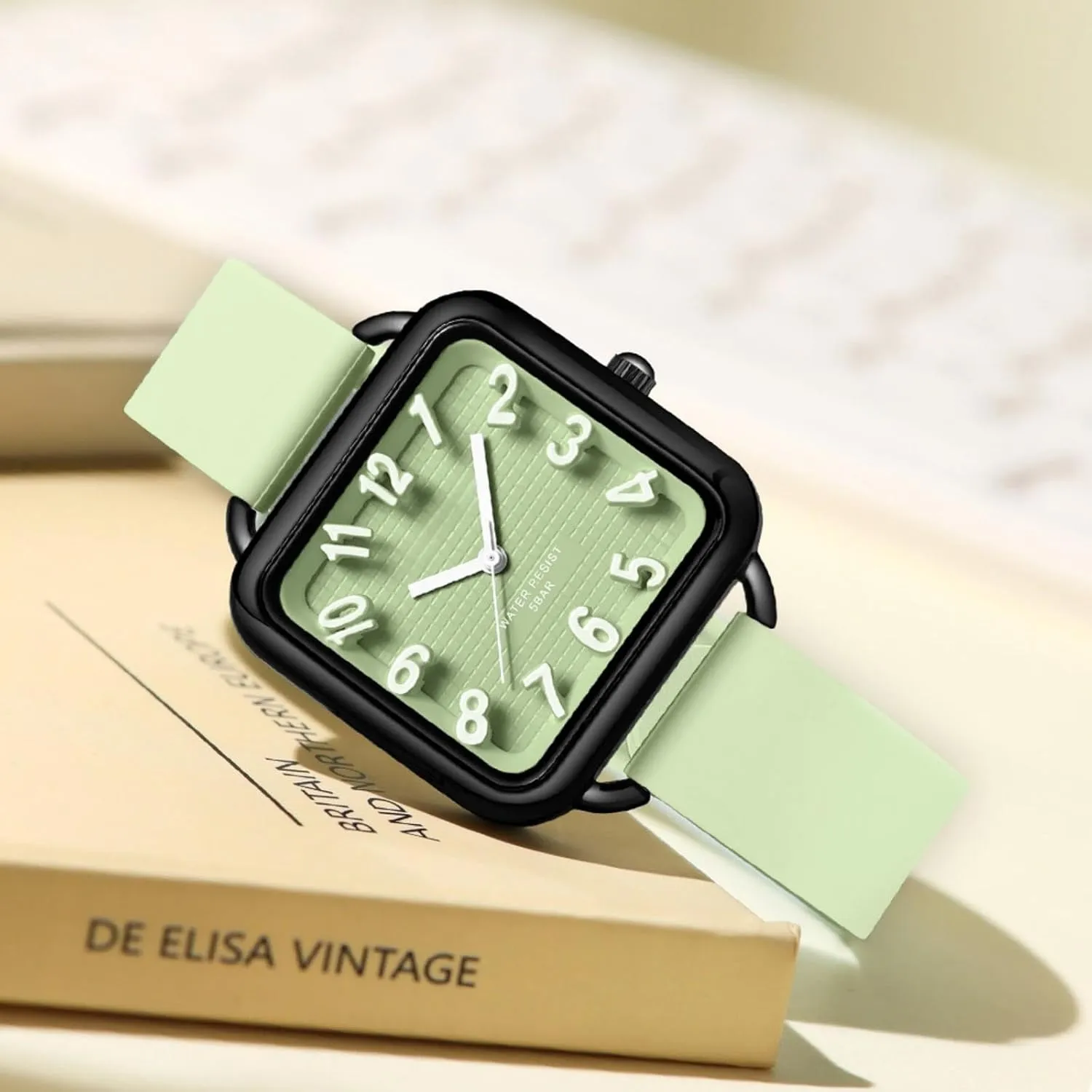 Dial Easy to giant humanitarian Read Watches Colorful Green Silicone Strap Reloj para Mujer findtime Women Watch 3D Designer Big Arabic Numbers Square 