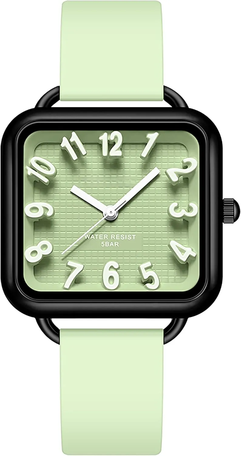 Dial Easy to giant humanitarian Read Watches Colorful Green Silicone Strap Reloj para Mujer findtime Women Watch 3D Designer Big Arabic Numbers Square 