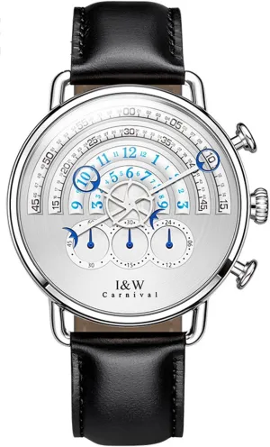 Dial Silver Stainless Steel Waterproof Quartz Black Leather Watches (Black) sunlit Luxury Men Chronograph Sapphire Big 