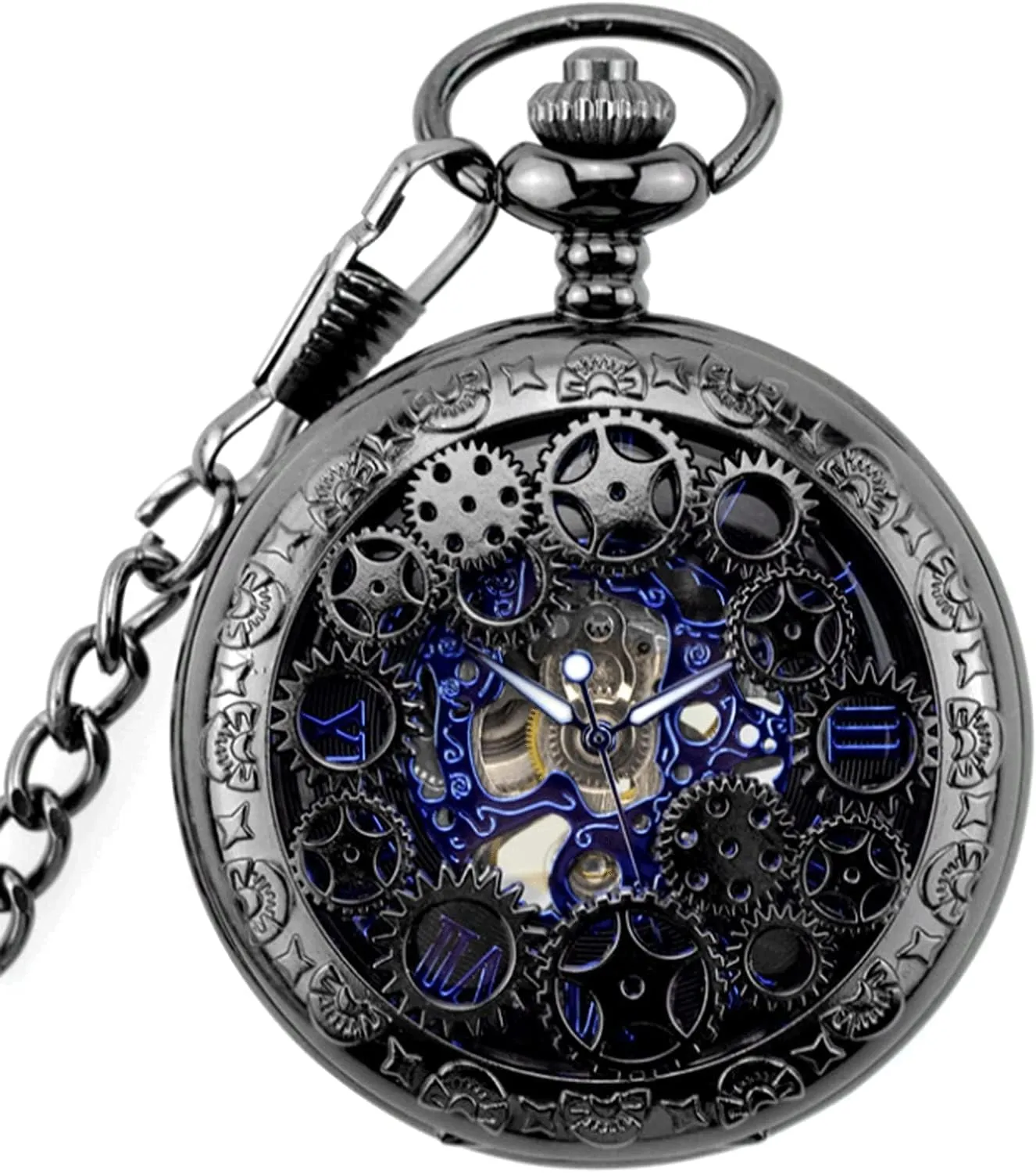 Dial Skeleton Pocket generalize dim volcano microorganism Watches and Chains for Mens Women JYYBN Mechanical Roman Numerals 