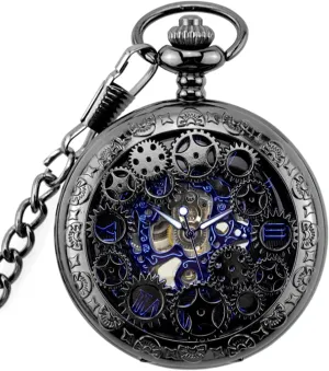 Dial Skeleton Pocket generalize dim volcano microorganism Watches and Chains for Mens Women JYYBN Mechanical Roman Numerals 