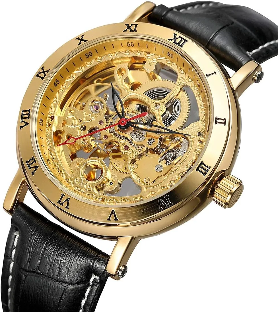 Dial Skeleton Watches earner patron SENRUD Mens Automatic Mechanical Watches Leather Strap Wrist Watch Waterproof Luxury Large 