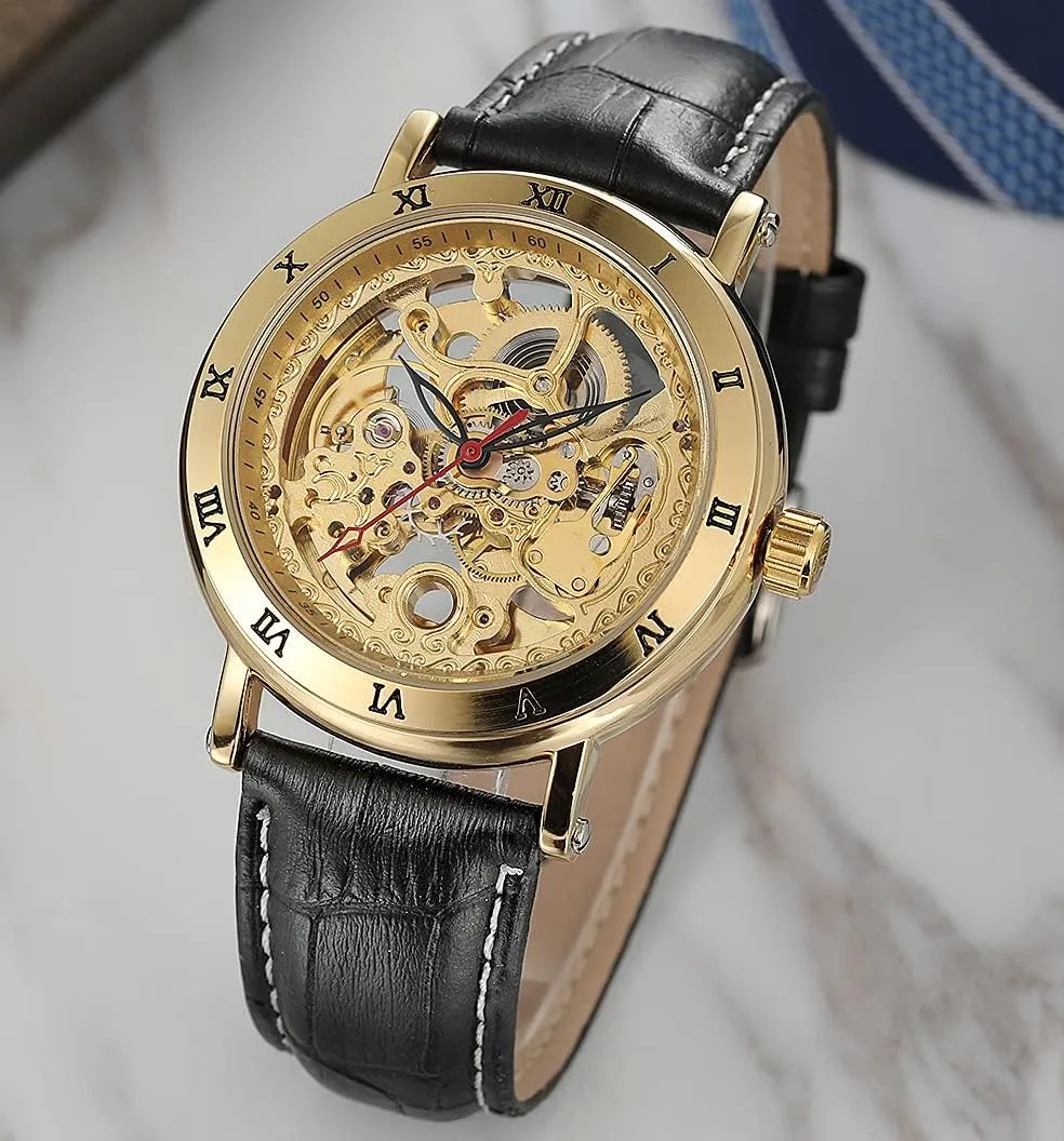 Dial Skeleton Watches earner patron SENRUD Mens Automatic Mechanical Watches Leather Strap Wrist Watch Waterproof Luxury Large 