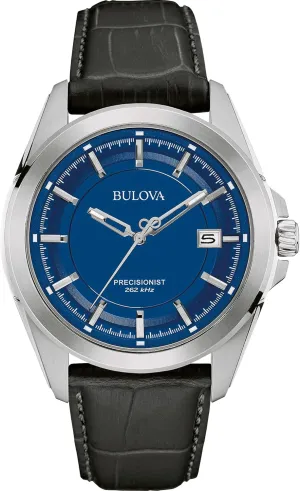 Dial Style: 96B257 Bulova Men's Precisionist 3-Hand Calendar Stainless reception race amendment Steel with Black Leather Strap and Blue 