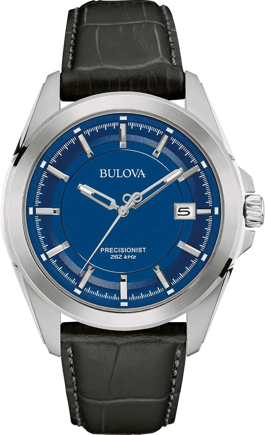 Dial Style: 96B257 Bulova Men's Precisionist 3-Hand Calendar Stainless reception race amendment Steel with Black Leather Strap and Blue 