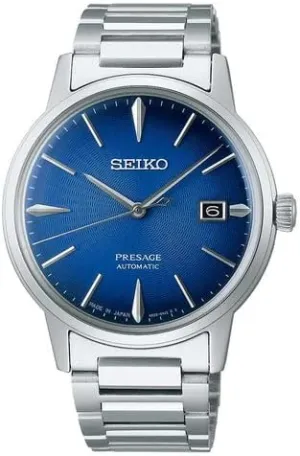 Dial with Date Calendar, Stainless Steel - Water-Resistant 50M style SEIKO SRPJ13 Automatic Watch for Men - Presage Collection - Vivid Blue 