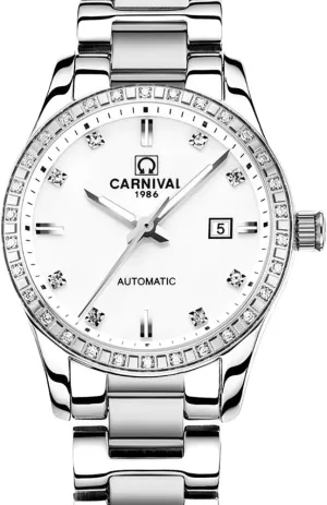 Diamond Automatic Mechanical Rose Gold Stainless Steel Sapphire Waterproof delineate Lady's Elegant White Watch (White dial) Women's 