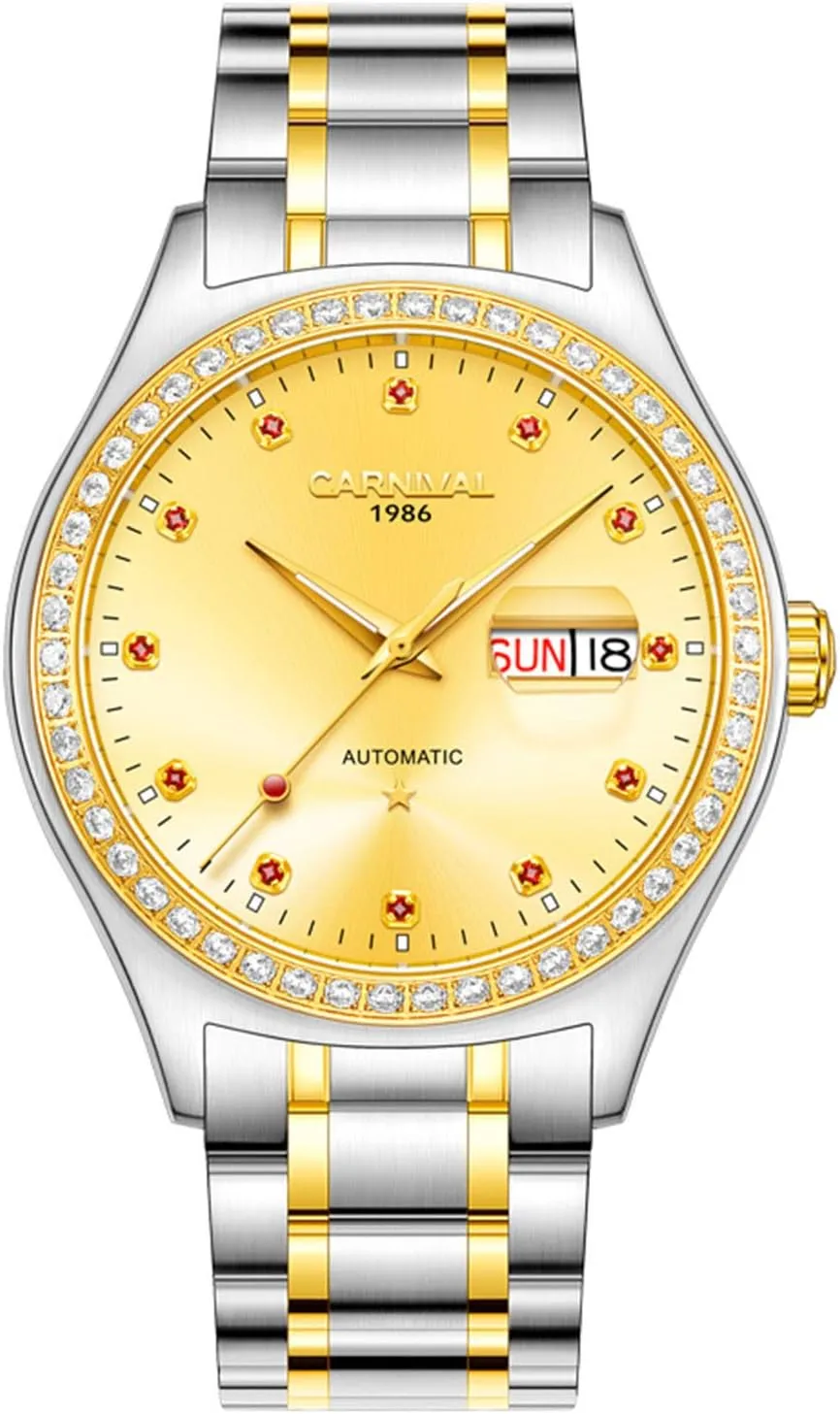 Diamond Bezel Stainless Steel Waterproof conflict media Gold Watch for Men Business Men's Watches Automatic Mechanical 