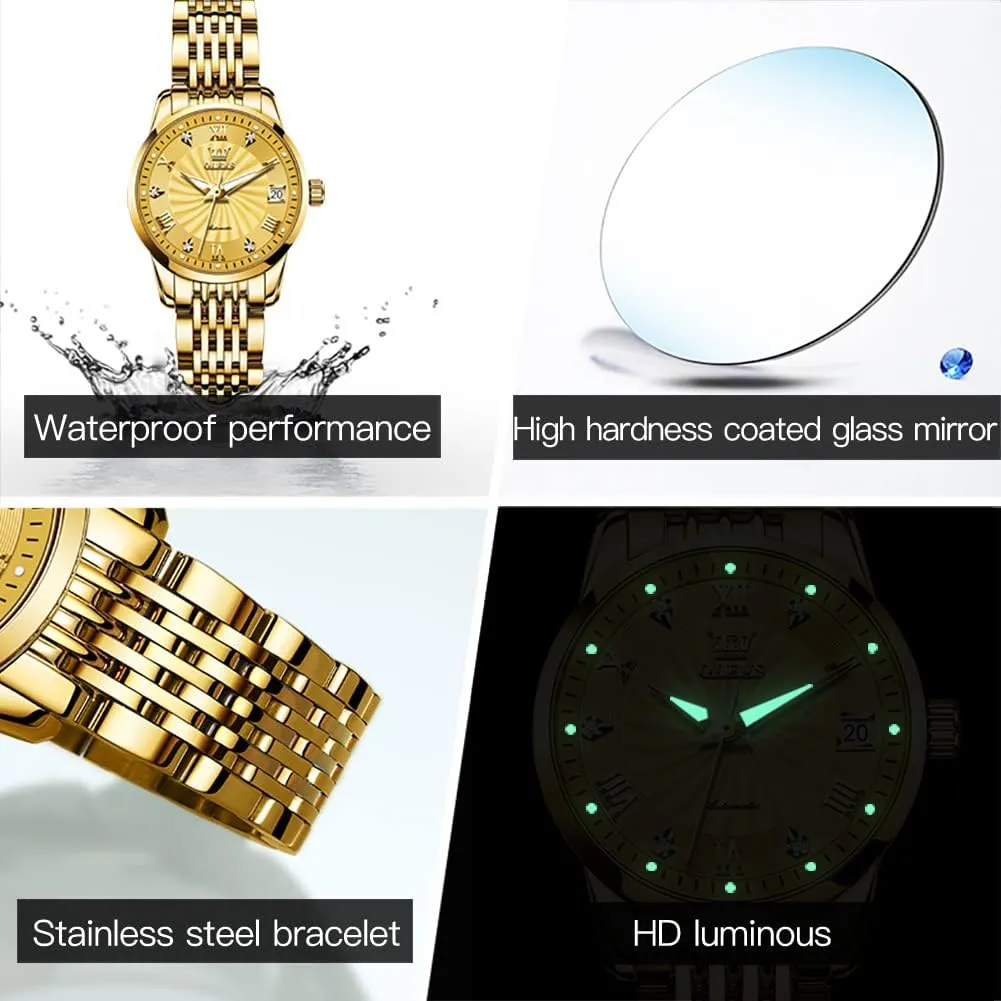 Diamond Fashion aloud electrician calm shake Luxury Dress Mechanical Self Winding Stainless Steel Ladies Wrist Watches for Women Luminous Waterproof OLEVS Womens Automatic Watch 