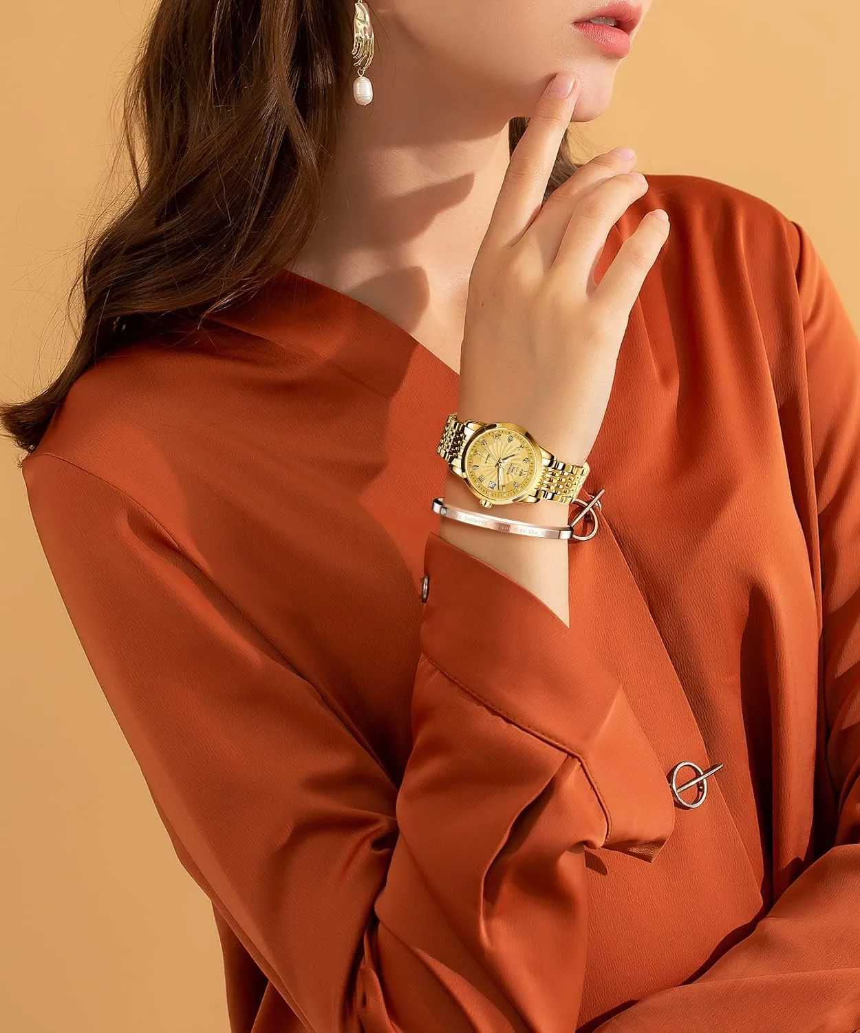 Diamond Fashion aloud electrician calm shake Luxury Dress Mechanical Self Winding Stainless Steel Ladies Wrist Watches for Women Luminous Waterproof OLEVS Womens Automatic Watch 