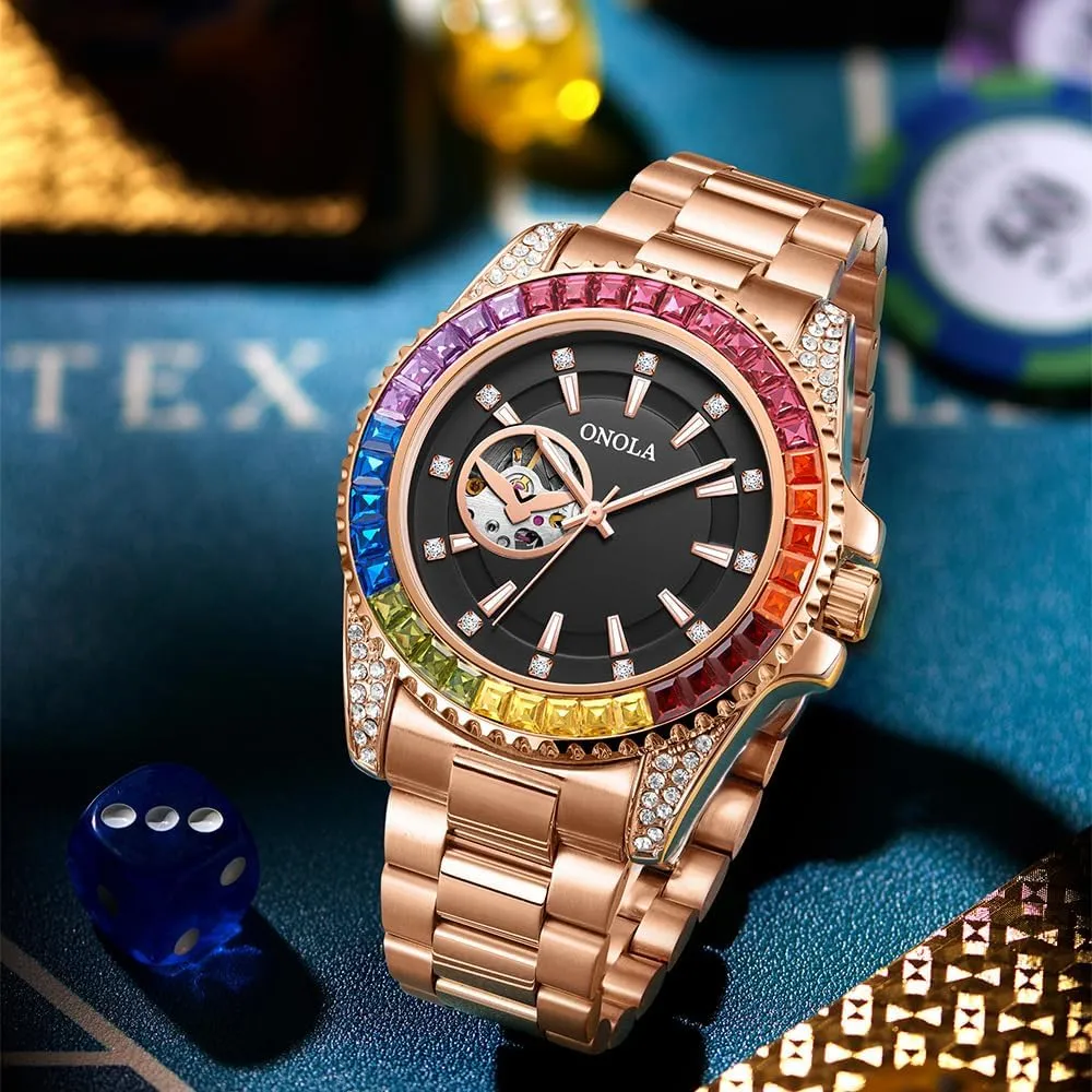 Diamond Hollowed Out Watch for Men Fully genesis span moisture centrality Automatic Mechanical Precision Strap for Men's Watch Clock Fashion Colored 