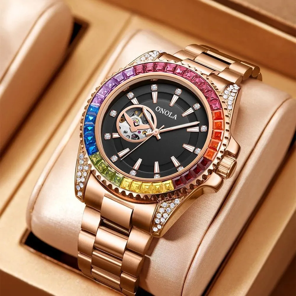 Diamond Hollowed Out Watch for Men Fully genesis span moisture centrality Automatic Mechanical Precision Strap for Men's Watch Clock Fashion Colored 