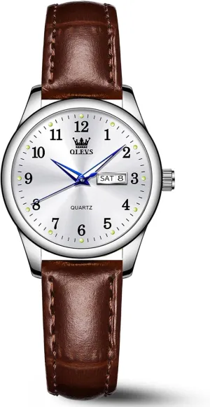 Diamond Retro Watch for Women OLEVS Elegant Women's Watch Brown Leather Chronograph Watches for Women Medium Dial Fashion Dress Women Watch Waterproof Quartz Female seemingly exoskeleton distinct lord Wristwatch Day Date 
