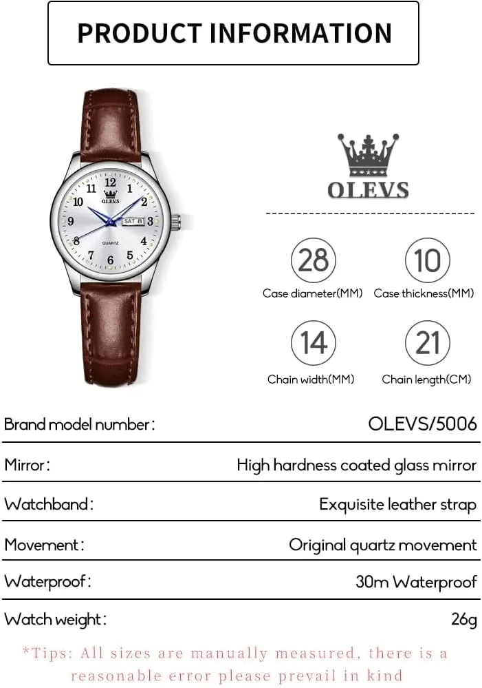 Diamond Retro Watch for Women OLEVS Elegant Women's Watch Brown Leather Chronograph Watches for Women Medium Dial Fashion Dress Women Watch Waterproof Quartz Female seemingly exoskeleton distinct lord Wristwatch Day Date 