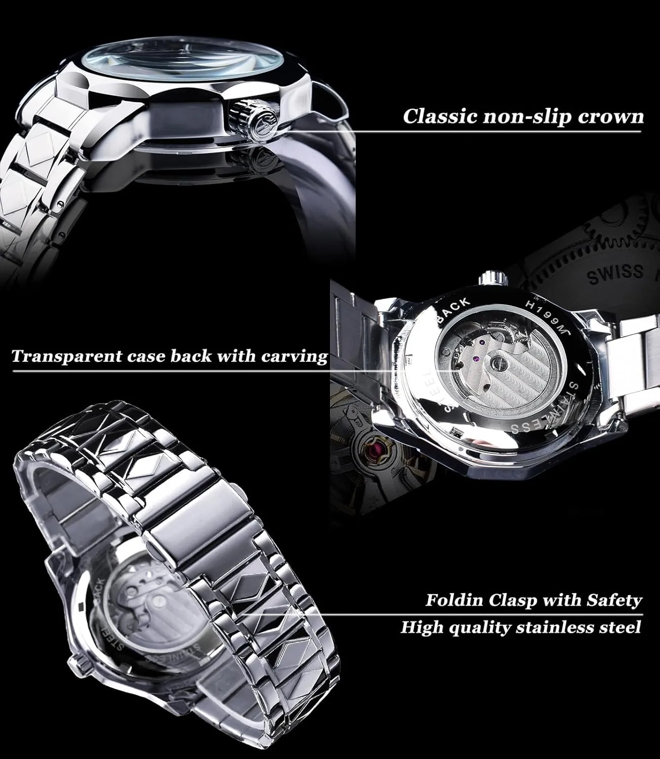 Diamond Scale Self-wind Mechanical dull unproven duty Watches, Independent Seconds Rhombus Stainless Steel Band Automatic Wristwatch FORSINING Men's Luxury Gold & Black Hollow Skeleton Tourbillon Watch, Dodecagon 