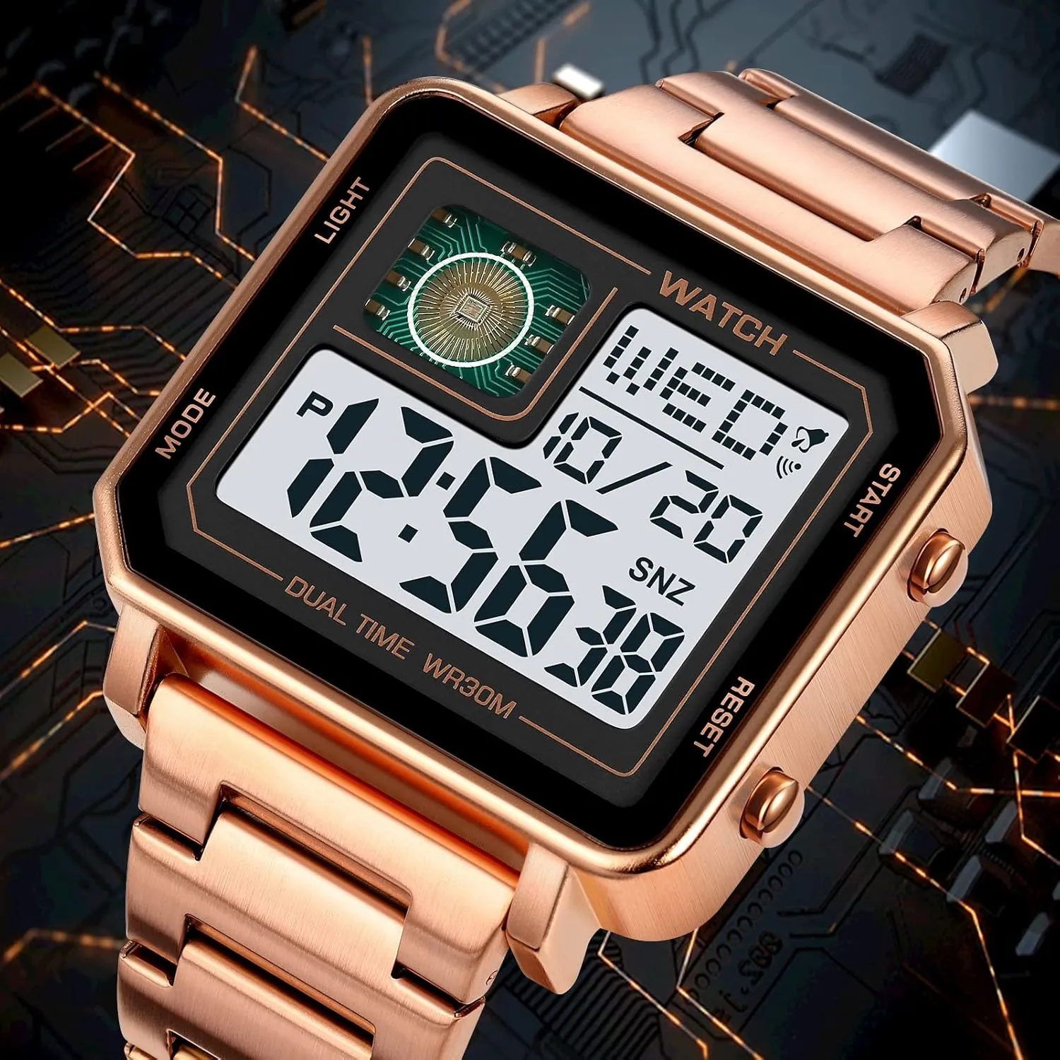 Digital Display Chronograph photo warn Stainless Steel Square Watches Reginald Watches for Men Fashion Trend Multifunction Outdoor Sports Watch LED Large 