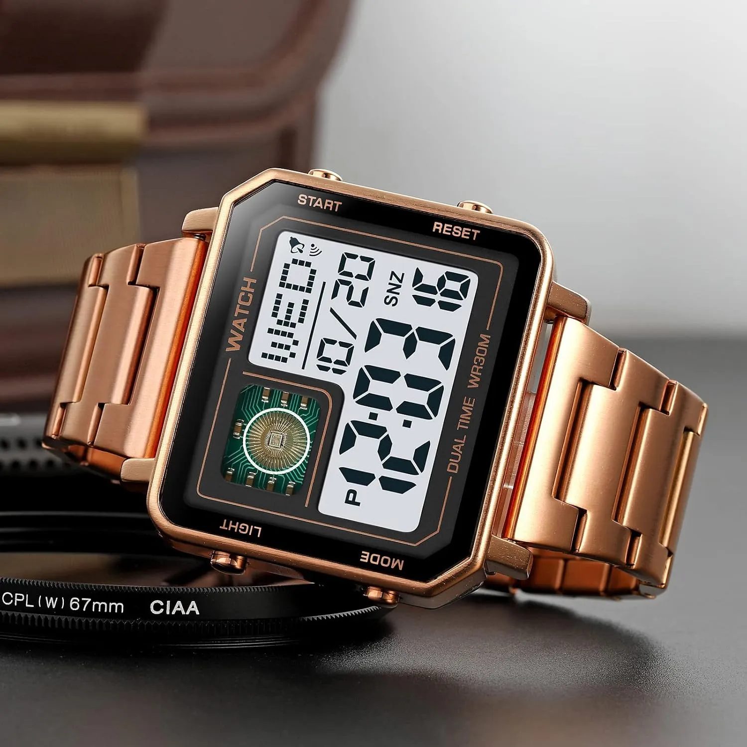 Digital Display Chronograph photo warn Stainless Steel Square Watches Reginald Watches for Men Fashion Trend Multifunction Outdoor Sports Watch LED Large 