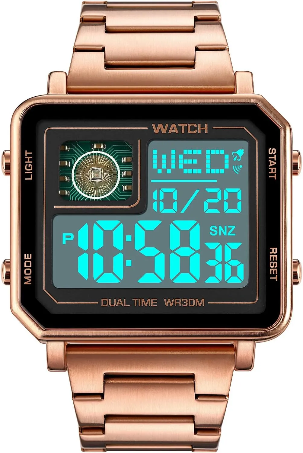Digital Display Chronograph photo warn Stainless Steel Square Watches Reginald Watches for Men Fashion Trend Multifunction Outdoor Sports Watch LED Large 