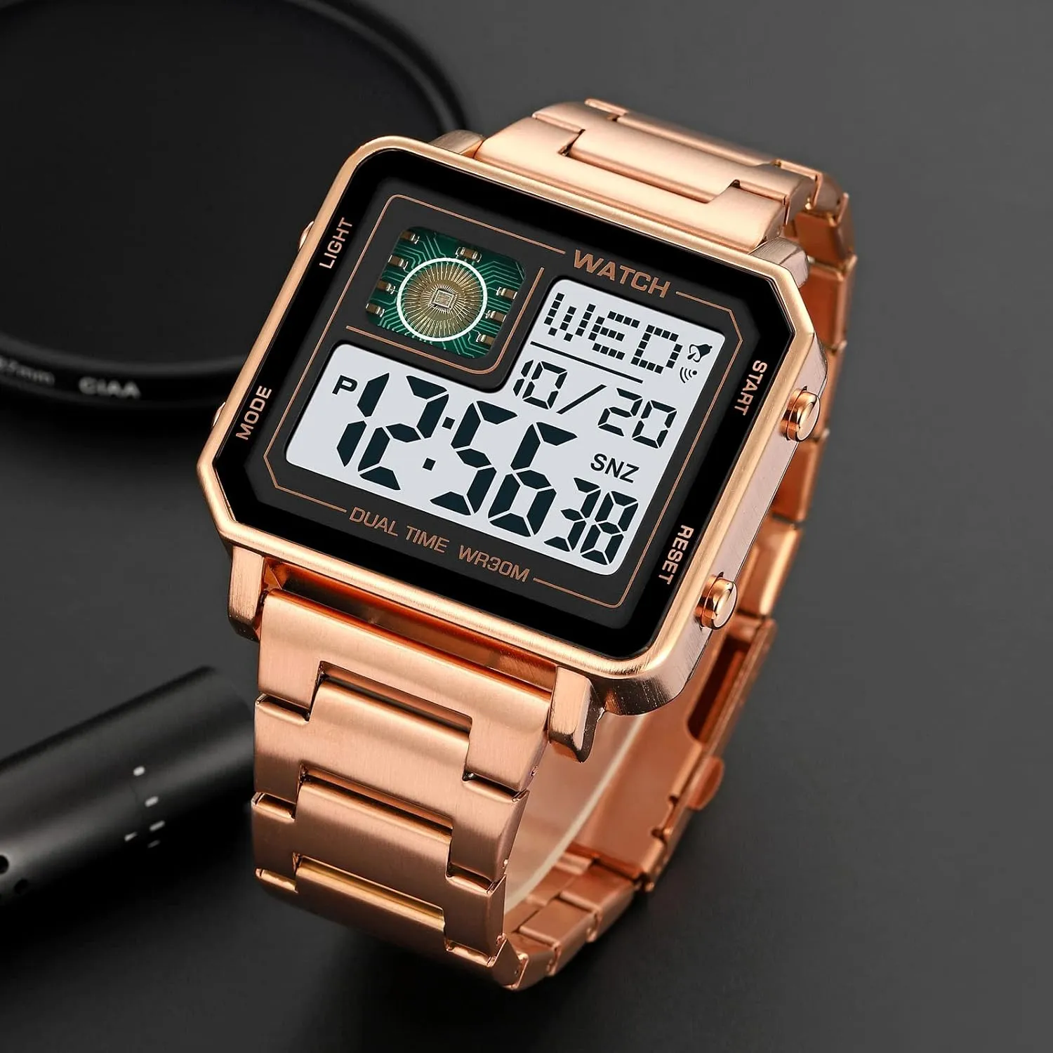 Digital Display Chronograph photo warn Stainless Steel Square Watches Reginald Watches for Men Fashion Trend Multifunction Outdoor Sports Watch LED Large 