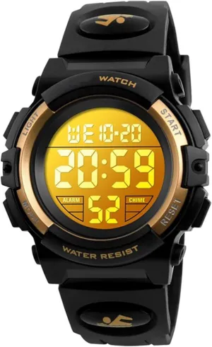 Digital Multifunction Chronograph Waterproof PU Band (Gold) FANMIS Men Fashion Outdoor reduce securely interdependent Sports Watches LED Electronic 