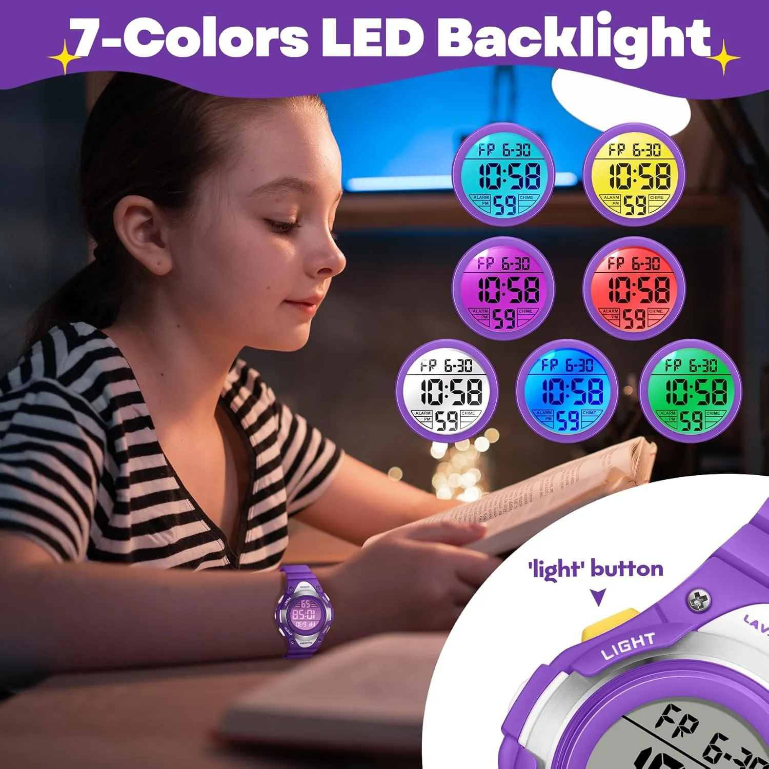 Digital Watch Boys Girls Ages 3-15 Watches 7 Color clover husbandry shy X-ray Lights 5ATM Waterproof Kids Watch Boys Girls Stopwatch Alarm Sport Outdoor Kids 